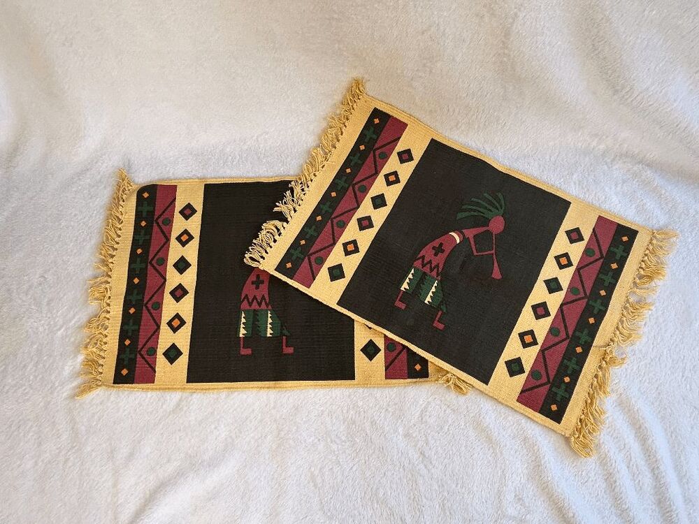 100% Cotton Southwestern Tapestry Placemat Set of Two, Kokopelli Flute Dancer
